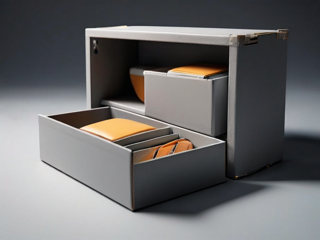 Blank archive boxes and compartment inserts arranged on a gray surface, representing practical data grouping for warranty.