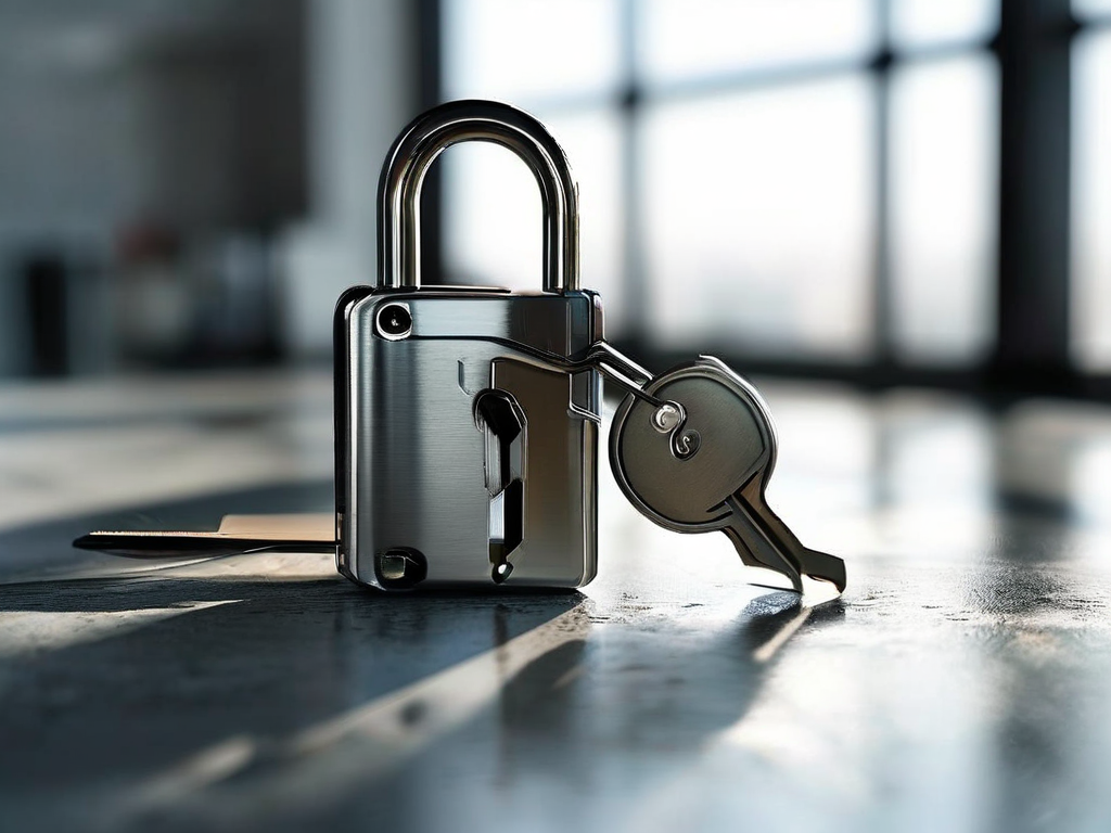 Small metal lock with key case and security card on brushed metal for SSL certificate renewal reminder.
