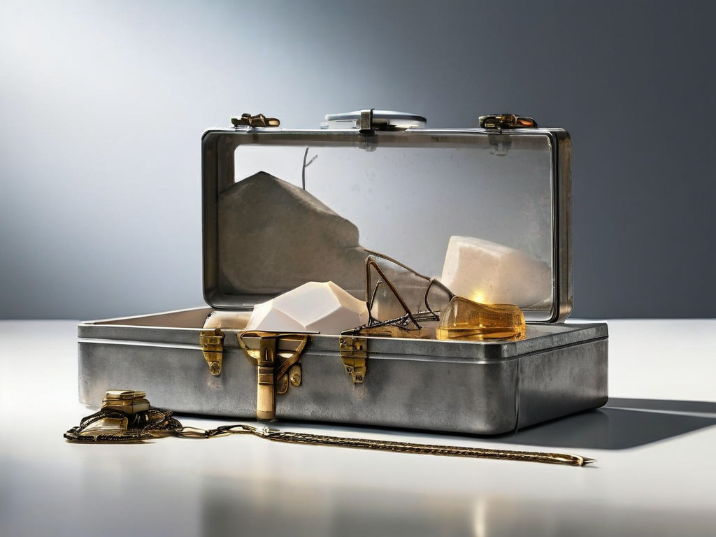 Storage case with chain and small blocks arranged on acrylic tray, symbolizing DNS records before domain connection.