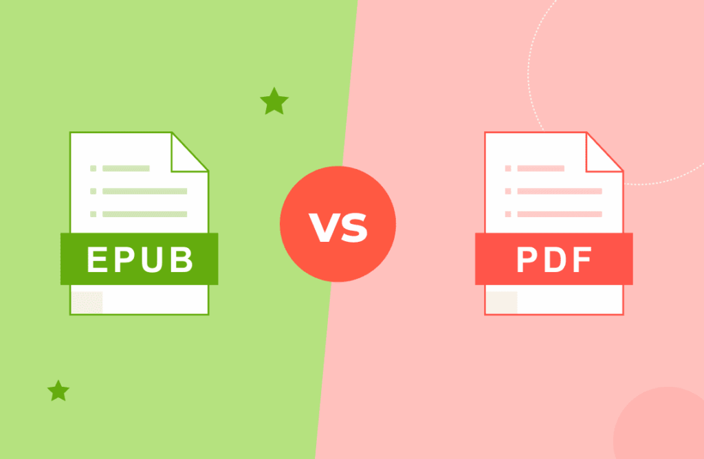Illustration comparing reflowable EPUB documents with fixed-layout PDF files.